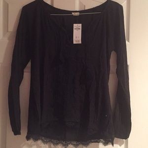 NWT Boho Black Long Sleeve Front Lace Up